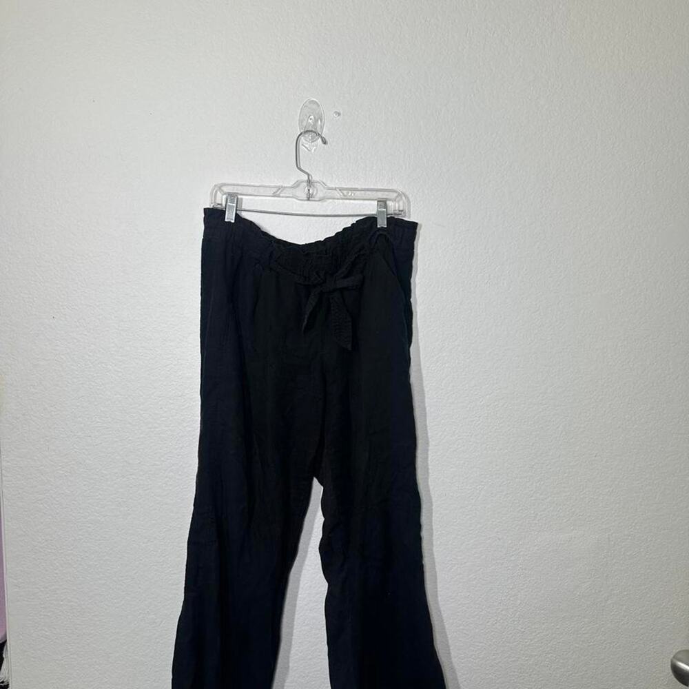 Black linen pants with tie waist